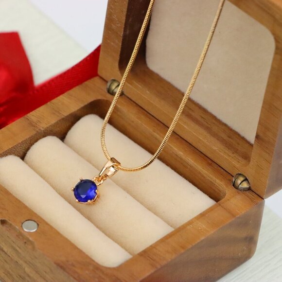 "Elegant Blue Solitaire Pendant in Gold Finish, XPPT1211 - Picture 11 of 12